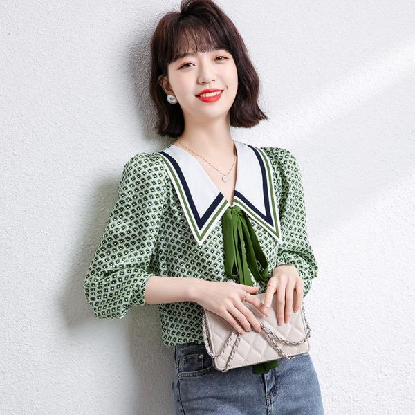 women's blouses & shirts blouse chiffon standing collar printed office lady vintage half sleeve female clothing bow tie bubb, White
women's blouses & shirts blouse chiffon standing collar printed office lady vintage half sleeve female clothing bow tie bubb, White