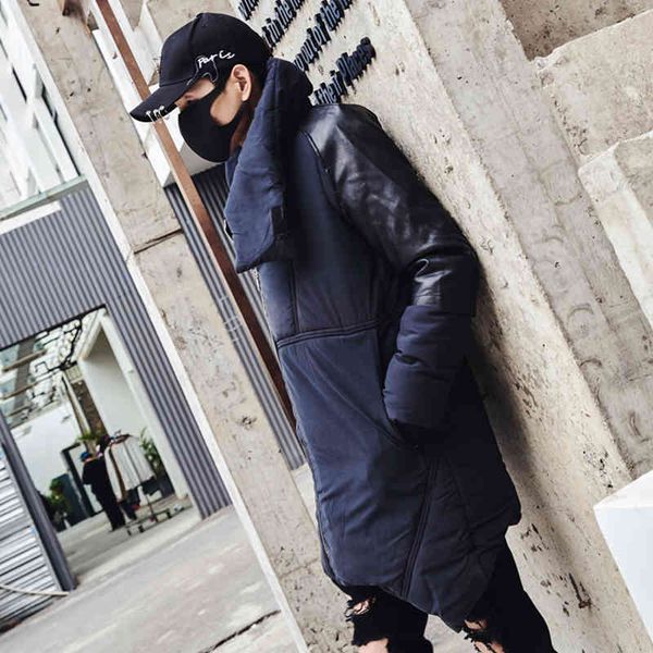 Winter leather patchwork thick warm long irregular design parka men harajuku inclined zipper cotton jacket winterjas, Black
Winter leather patchwork thick warm long irregular design parka men harajuku inclined zipper cotton jacket winterjas, Black