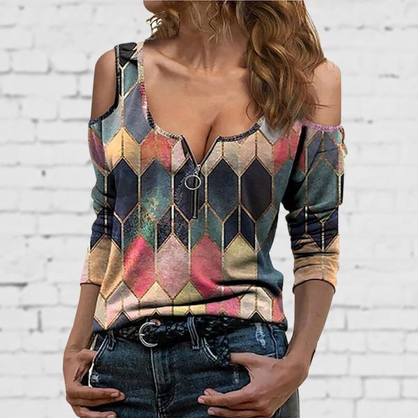 women's t-shirt 45#print women tshirts ladies casual geometric zipper lapel long-sleeved tee harajuku summer o-neck tees camisetas, White
women's t-shirt 45#print women tshirts ladies casual geometric zipper lapel long-sleeved tee harajuku summer o-neck tees camisetas, White