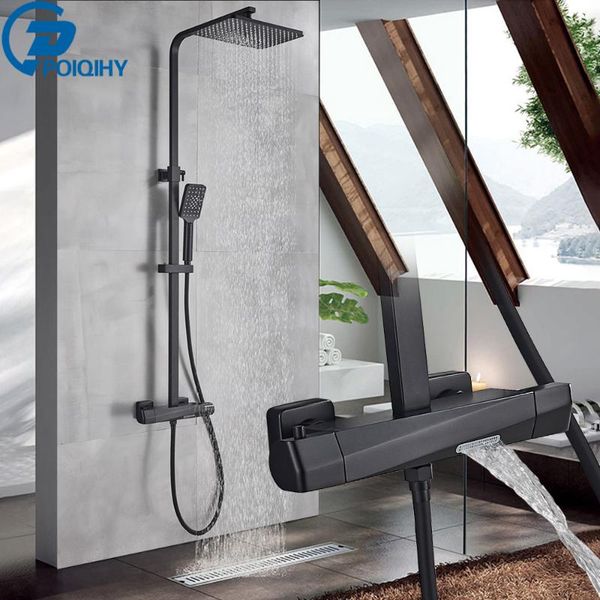 black thermostatic shower set dual handle thermostate bath faucet waterfall spout wall mounted system tap bathroom sets
black thermostatic shower set dual handle thermostate bath faucet waterfall spout wall mounted system tap bathroom sets