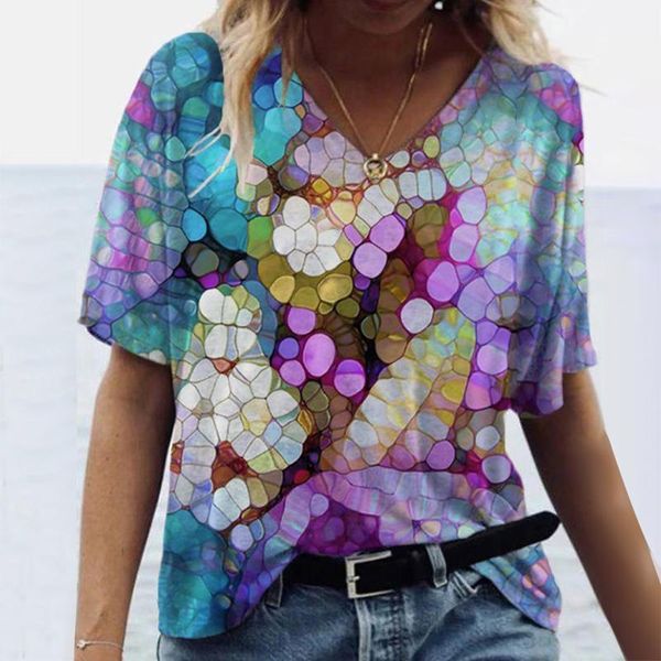 shirt 2021 women print v-neck short sleeve t-shirt ladies floral casual loose femme summer clothing women's, White
shirt 2021 women print v-neck short sleeve t-shirt ladies floral casual loose femme summer clothing women's, White
