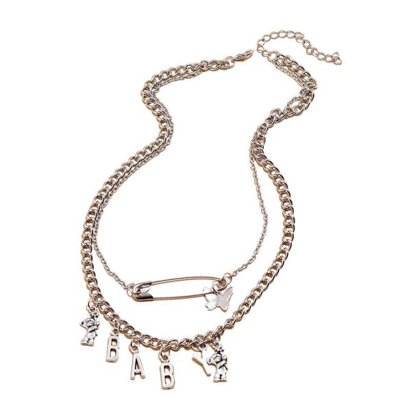 chains double layers baby pendant necklace for women hip bear set letter pin butterfly young girl fashion jewelry, Silver
chains double layers baby pendant necklace for women hip bear set letter pin butterfly young girl fashion jewelry, Silver