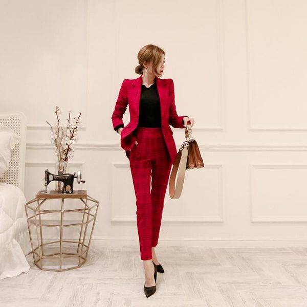 women's suits & blazers formal women work wear set uniform styles elegant plaid pant two-piece red casual office business suitspants, White;black
women's suits & blazers formal women work wear set uniform styles elegant plaid pant two-piece red casual office business suitspants, White;black