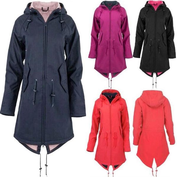 women's hoodies & sweatshirts solid rain jacket outdoor hoodie waterproof overcoat windproof long coat colour sleeves with pocket, Black
women's hoodies & sweatshirts solid rain jacket outdoor hoodie waterproof overcoat windproof long coat colour sleeves with pocket, Black