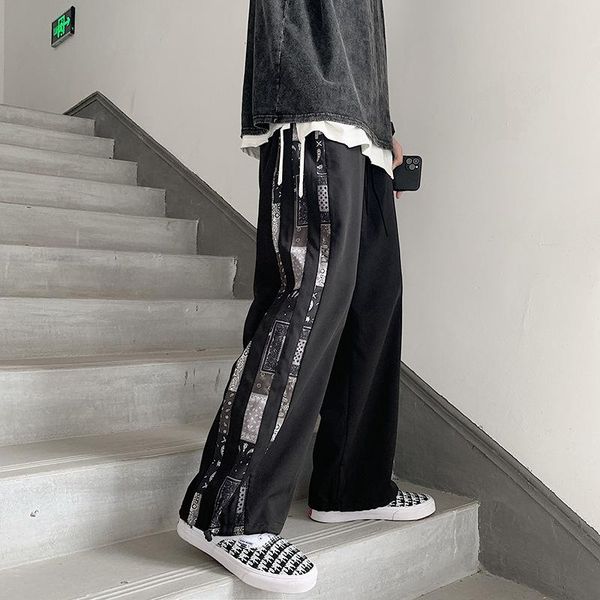 men's pants summer 2021 patchwork breasted slacks are loose-fitting fashion drawstring belted trackpants, Black
men's pants summer 2021 patchwork breasted slacks are loose-fitting fashion drawstring belted trackpants, Black
