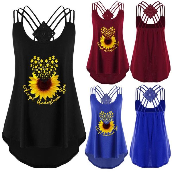 women's blouses & shirts t shirt women 2021 woman sunflower printing sleeveless bandages vest strappy tank debardeur femmes blusa f, White
women's blouses & shirts t shirt women 2021 woman sunflower printing sleeveless bandages vest strappy tank debardeur femmes blusa f, White