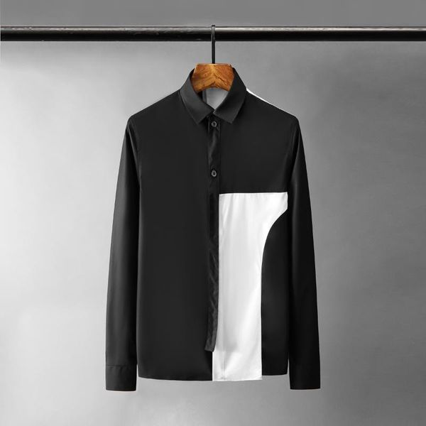 men's casual shirts black white splicing mens luxury long sleeve business and male fashion slim fit party man, White;black
men's casual shirts black white splicing mens luxury long sleeve business and male fashion slim fit party man, White;black