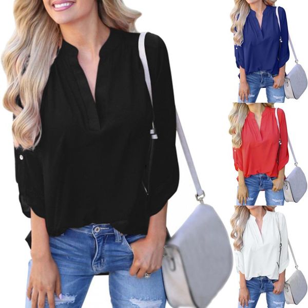 women's blouses & shirts women casual v-neck solid color button long sleeve shirt blouse elegant officeautumn polka dot streetwear, White
women's blouses & shirts women casual v-neck solid color button long sleeve shirt blouse elegant officeautumn polka dot streetwear, White