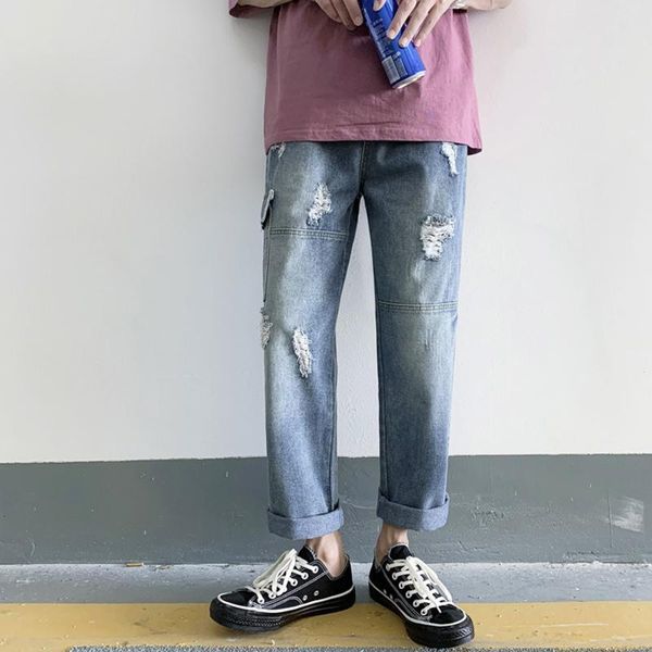 men's jeans casual wide-leg hole pocket tide brand summer retro korean loose student ankle -length straight pants blue
men's jeans casual wide-leg hole pocket tide brand summer retro korean loose student ankle -length straight pants blue