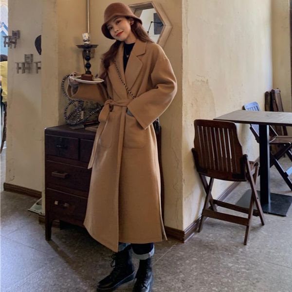 women's wool & blends loose korean medium and long coat over the knee for sleeve woolen belt autumn / winter 2021, Black
women's wool & blends loose korean medium and long coat over the knee for sleeve woolen belt autumn / winter 2021, Black