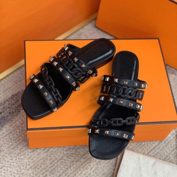 slippers summer shoes women casual rivet genuine leather square heels flat zapatos de mujer, Black
slippers summer shoes women casual rivet genuine leather square heels flat zapatos de mujer, Black