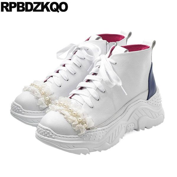 boots pearl sneakers harajuku muffin booties creepers flatform ladies shoes genuine leather white platform lace short round toe, Black
boots pearl sneakers harajuku muffin booties creepers flatform ladies shoes genuine leather white platform lace short round toe, Black