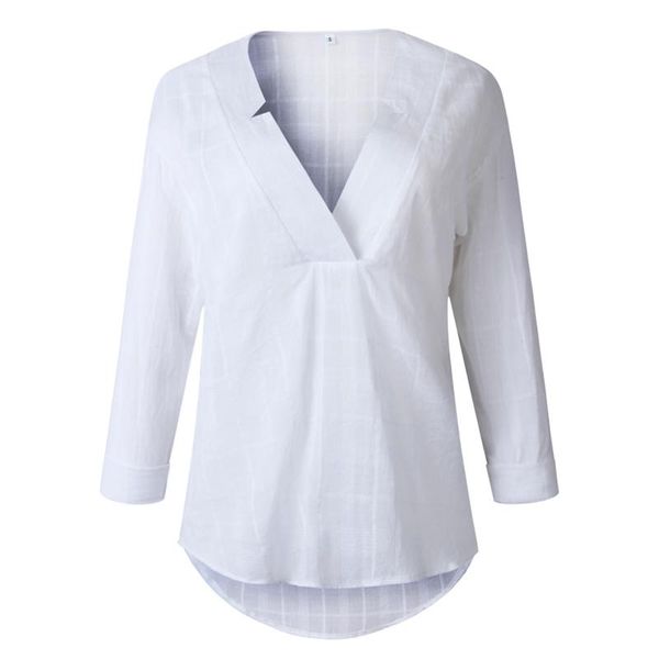 women's blouses & shirts summer solid color long sleeve oversized shirt women v neck simplicity streetwear elegant office lady work, White
women's blouses & shirts summer solid color long sleeve oversized shirt women v neck simplicity streetwear elegant office lady work, White
