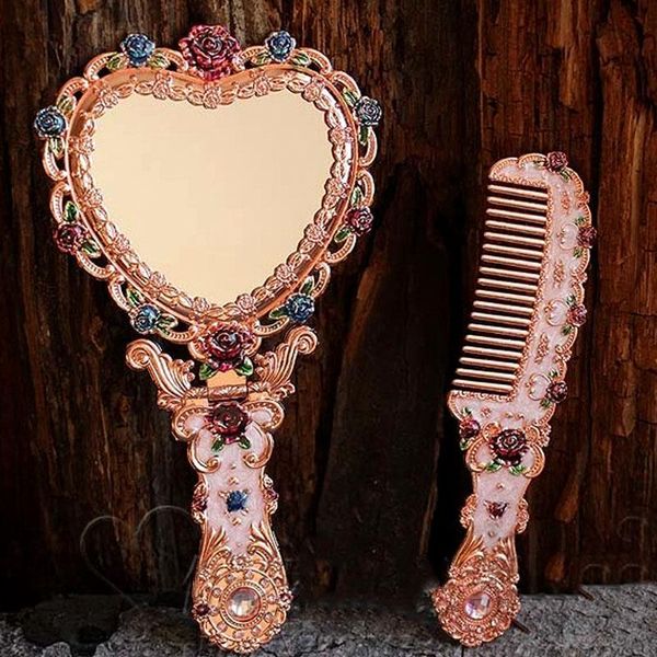 compact mirrors european-style retro heart-shaped hand mirror makeup frame pocket gift for girls with comb
compact mirrors european-style retro heart-shaped hand mirror makeup frame pocket gift for girls with comb