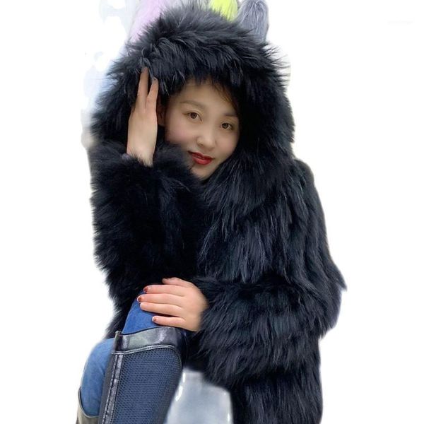 women's fur & faux raccoon woven jacket hooded ladies winter warm animal long-sleeved autumn real, Black
women's fur & faux raccoon woven jacket hooded ladies winter warm animal long-sleeved autumn real, Black