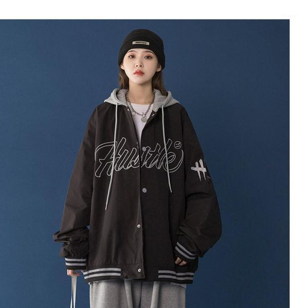women's jackets women loose style baseball jacket,2021 autumn fashion casual variegated color and letters printed pattern button-down c, Black;brown
women's jackets women loose style baseball jacket,2021 autumn fashion casual variegated color and letters printed pattern button-down c, Black;brown