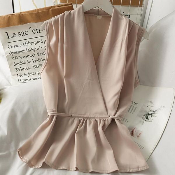 korean style drawstring tie design ruffled high waist small shirt women's french niche cross v-neck solid color sleeveless t-shirt, White
korean style drawstring tie design ruffled high waist small shirt women's french niche cross v-neck solid color sleeveless t-shirt, White
