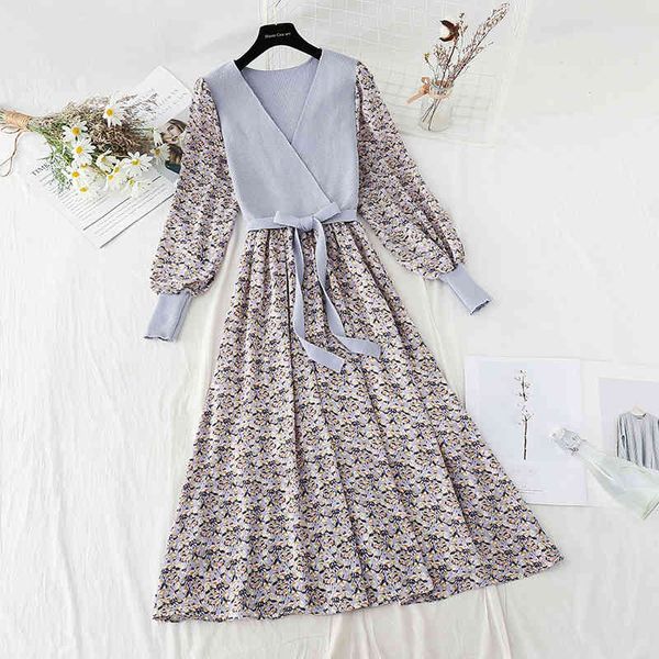 casual dresses 2021 spring floral chiffon patchwork knitted long women v-neck sleeve party korean elegant vestidos kojm, Black;gray
casual dresses 2021 spring floral chiffon patchwork knitted long women v-neck sleeve party korean elegant vestidos kojm, Black;gray