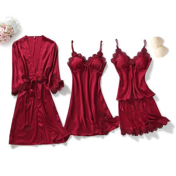 4pcs pajamas womens sleepwears set v neck negligee sleep wear home nightie long sleeve bathrobe spring robe gown suit, Black;red
4pcs pajamas womens sleepwears set v neck negligee sleep wear home nightie long sleeve bathrobe spring robe gown suit, Black;red