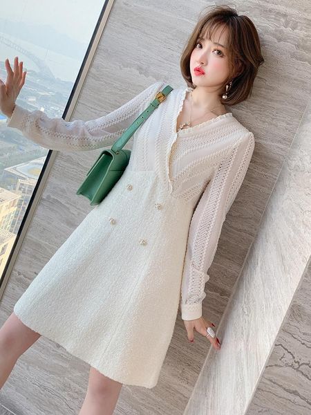 double breasted tweed fake two piece dress 2021 spring casual dresses, Black;gray 
double breasted tweed fake two piece dress 2021 spring casual dresses, Black;gray