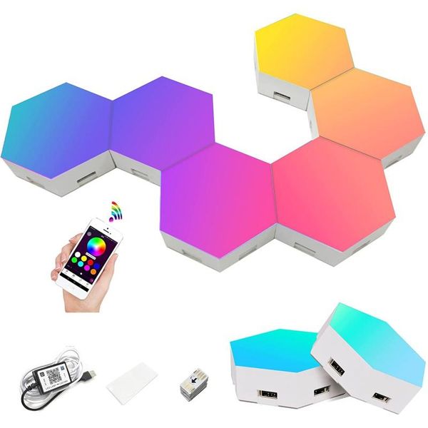 night lights hexagon lights(6pcs) sync with music, smart rgb led wall lights, app controlled, diy geometric lamp/night for gaming
night lights hexagon lights(6pcs) sync with music, smart rgb led wall lights, app controlled, diy geometric lamp/night for gaming