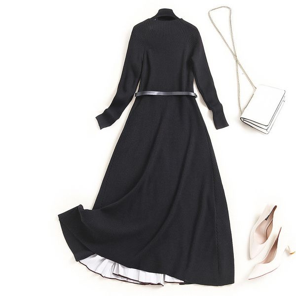 two piece dress runway female designer long block sleeve stitches mid calf knit sweater gown winter dress i23v, White
two piece dress runway female designer long block sleeve stitches mid calf knit sweater gown winter dress i23v, White