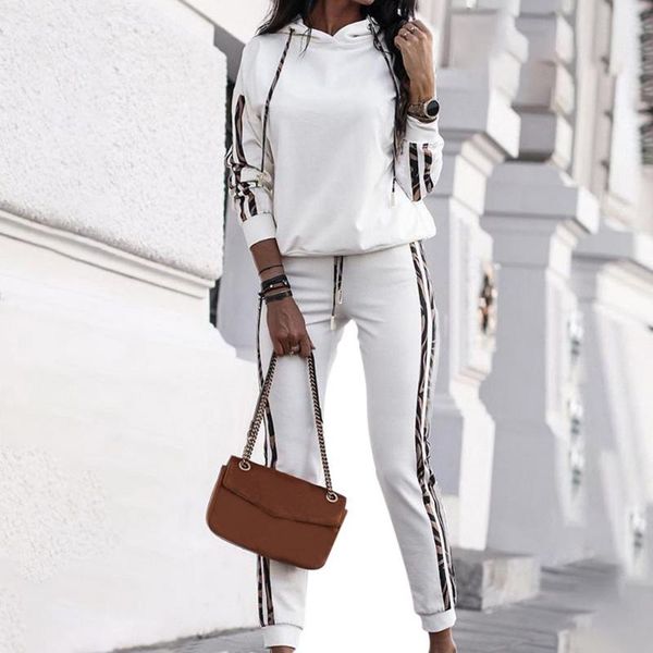 women's two piece pants spring autumn tracksuits women long sleeve patchwork hoodied jogging running sportswear fashion sports suits f, White 
women's two piece pants spring autumn tracksuits women long sleeve patchwork hoodied jogging running sportswear fashion sports suits f, White
