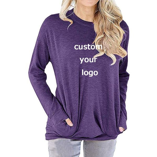 women t-shirt custom logo pocket sweater solid color loose round neck bat long sleeve women's, White
women t-shirt custom logo pocket sweater solid color loose round neck bat long sleeve women's, White