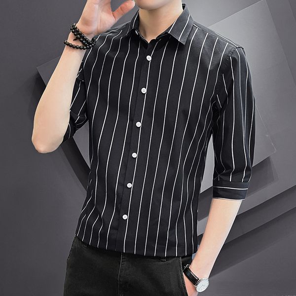 summer 2021 men's striped shirt 3 / 4 sleeve lapel cool base long casual inch, White;black
summer 2021 men's striped shirt 3 / 4 sleeve lapel cool base long casual inch, White;black