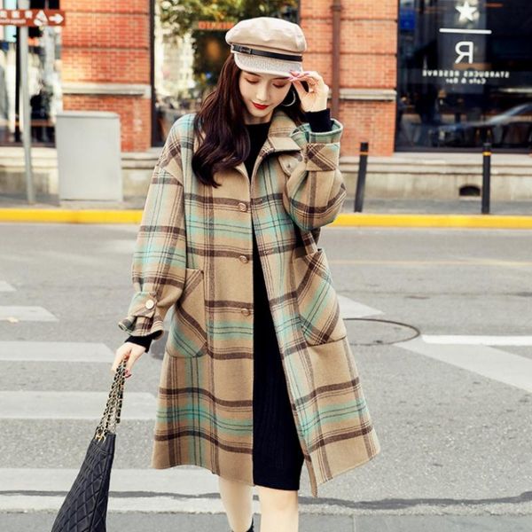 women's wool & blends winter fashion plaid long coat women 2021 batwing sleeve chic pockets coats casual single breasted outerwear, Black
women's wool & blends winter fashion plaid long coat women 2021 batwing sleeve chic pockets coats casual single breasted outerwear, Black