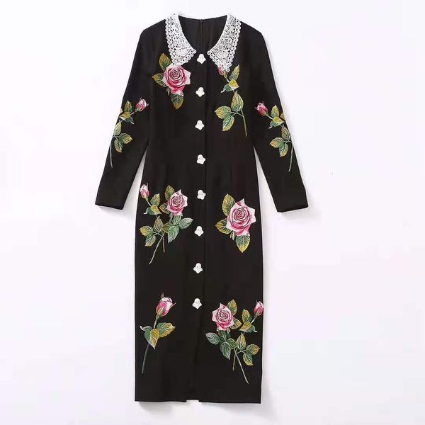 dresses european and american women's wear winter style long-sleeved lace lapels rose embroidery fashionable dress s6sa, Black;gray
dresses european and american women's wear winter style long-sleeved lace lapels rose embroidery fashionable dress s6sa, Black;gray
