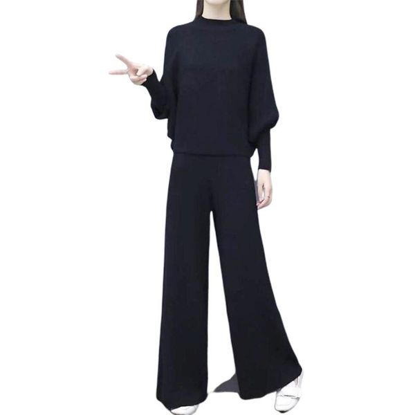 two piece dress fashion women suit bat sleeve knit wide leg pants loose large size long bandage top, White
two piece dress fashion women suit bat sleeve knit wide leg pants loose large size long bandage top, White
