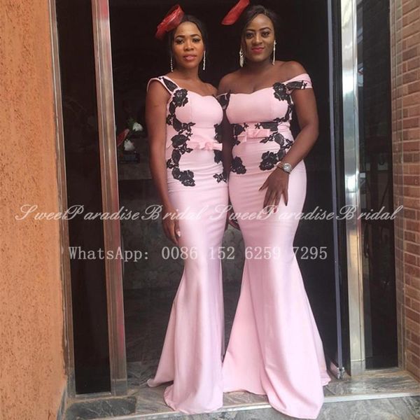 bridesmaid dress 2021 light pink long dresses with black appliques off shoulder african women mermaid wedding party vestidos, White;pink
bridesmaid dress 2021 light pink long dresses with black appliques off shoulder african women mermaid wedding party vestidos, White;pink