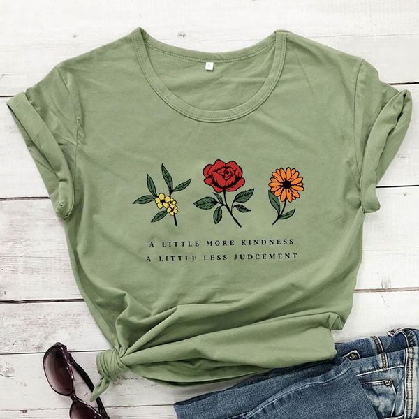 women's t-shirt a little more kindness less judgement three flowers tee summer style tees girls, White
women's t-shirt a little more kindness less judgement three flowers tee summer style tees girls, White