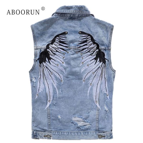 men's vests aboorun mens wing embroidery rivet denim jacket spring autumn casual slim fit sleeveless ripped jeans for male r2358, Black;white
men's vests aboorun mens wing embroidery rivet denim jacket spring autumn casual slim fit sleeveless ripped jeans for male r2358, Black;white