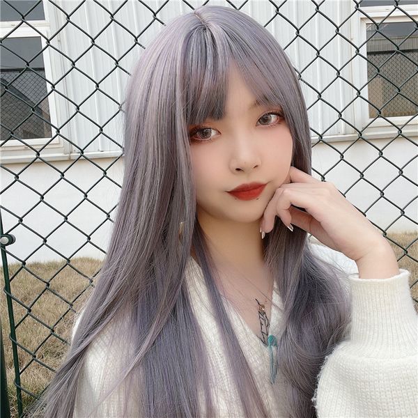 wig human hair 70cm full head set harajuku style smoke gray blue bangs long straight wigs, Black
wig human hair 70cm full head set harajuku style smoke gray blue bangs long straight wigs, Black