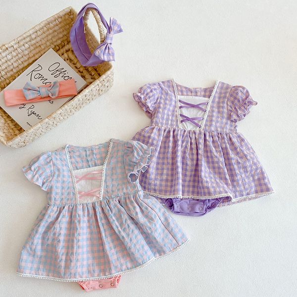 summer kids boy girl short sleeve grid rompers + hair band infant baby born clothes 210429, Blue
summer kids boy girl short sleeve grid rompers + hair band infant baby born clothes 210429, Blue