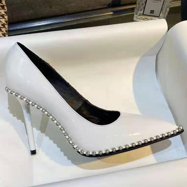 spring and autumn shiny patent leather metal beads super high heels all-match pointed toe real women's single s dress shoes, Black
spring and autumn shiny patent leather metal beads super high heels all-match pointed toe real women's single s dress shoes, Black