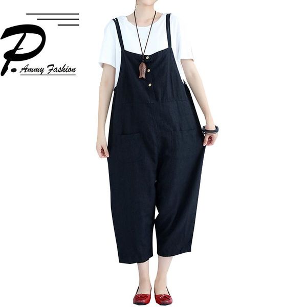 women's jumpsuits & rompers p ammy summer cotton linen pants women loose nine points jumpsuit 2021 spring wide leg strap overalls trous, Black;white 
women's jumpsuits & rompers p ammy summer cotton linen pants women loose nine points jumpsuit 2021 spring wide leg strap overalls trous, Black;white
