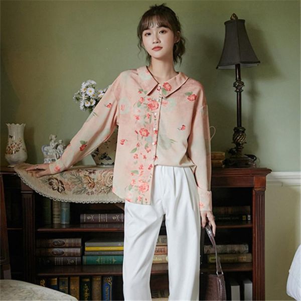 women's blouses & shirts spring printed peach pink loose large size casual slimming retro lapel shirt long-sleeved clothing, White
women's blouses & shirts spring printed peach pink loose large size casual slimming retro lapel shirt long-sleeved clothing, White