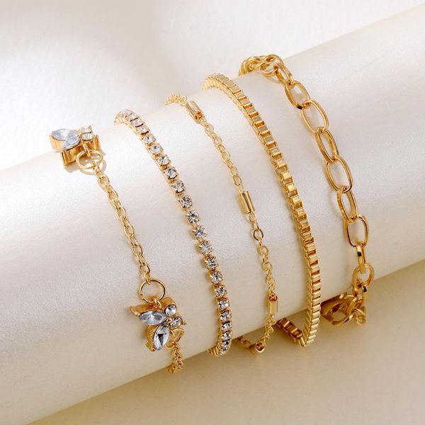 link, chain simple jewelry with rhinestone butterfly copper claw handmade multi-layer 5 five-piece bracelet set for female, Black