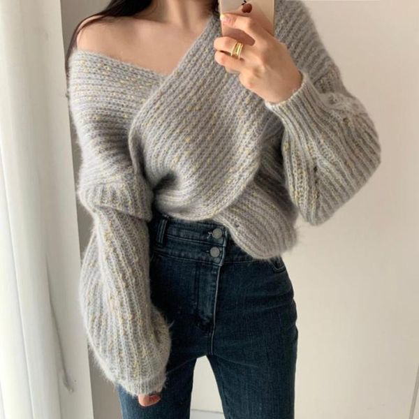 cross loose casual mixed color thick warm knit sweater female women korean chic autumn winter design v neck women's sweaters, White;black
cross loose casual mixed color thick warm knit sweater female women korean chic autumn winter design v neck women's sweaters, White;black