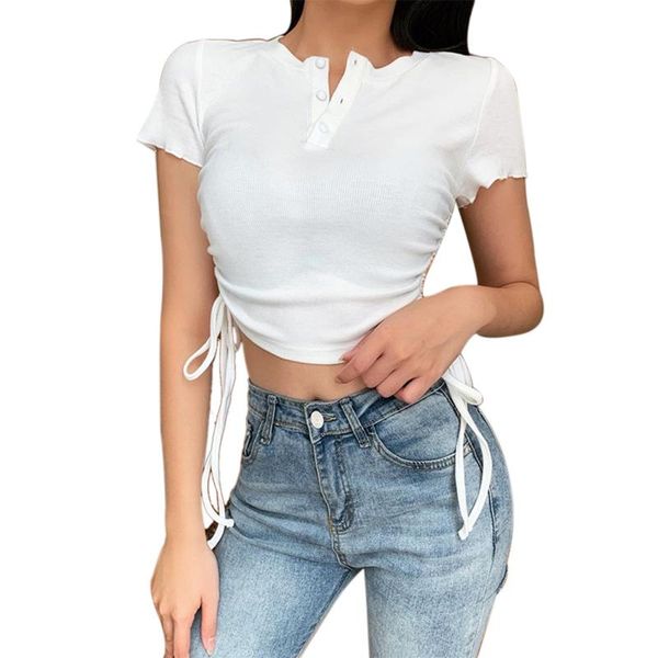 women's t-shirt woman summer clothes lady girls crop tees women solid botton down short slim casual base shirt for party, White 
women's t-shirt woman summer clothes lady girls crop tees women solid botton down short slim casual base shirt for party, White