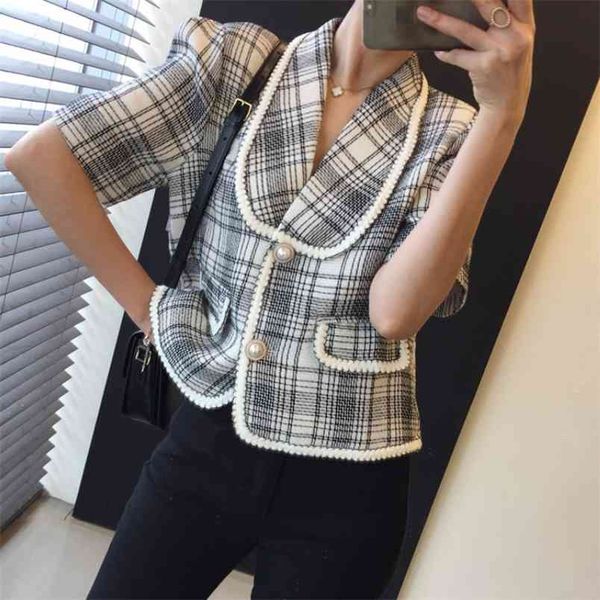 temperament ladies korea style plaid tweed women short sleeve jacket spring elegant female fashion casual chic cardigan 210519, Black;brown
temperament ladies korea style plaid tweed women short sleeve jacket spring elegant female fashion casual chic cardigan 210519, Black;brown