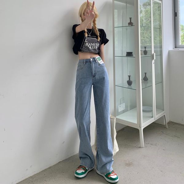 women's jeans high waist slim summer loose wide leg pants straight tube floor dragging women, Blue
women's jeans high waist slim summer loose wide leg pants straight tube floor dragging women, Blue