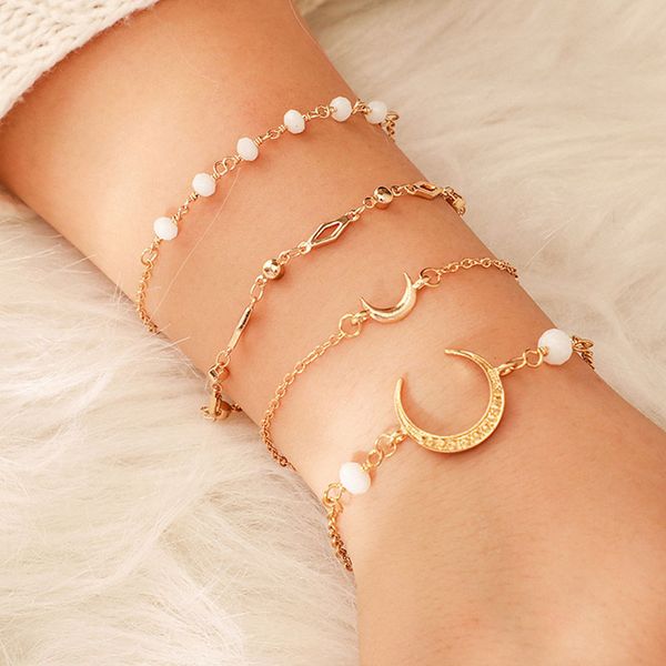 link, chain 4pcs bracelet moon white beads for women 2021 trend fashion jewelry accessories engagement gift pulseras mujer, Black
link, chain 4pcs bracelet moon white beads for women 2021 trend fashion jewelry accessories engagement gift pulseras mujer, Black