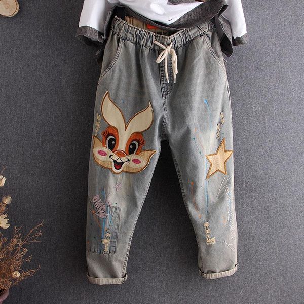 women's jeans calf-length women baggy harem denim pants plus size embroidered hip hop cartoon jogger trousers boyfriend streetwear, Blue
women's jeans calf-length women baggy harem denim pants plus size embroidered hip hop cartoon jogger trousers boyfriend streetwear, Blue