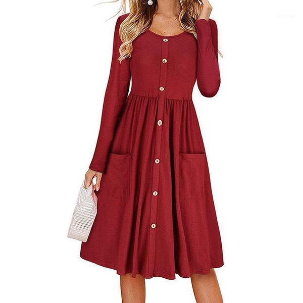 casual dresses solid color round neck long sleeve dress pocket waist button women fashion spring and autumn elegant mid-length, Black;gray
casual dresses solid color round neck long sleeve dress pocket waist button women fashion spring and autumn elegant mid-length, Black;gray