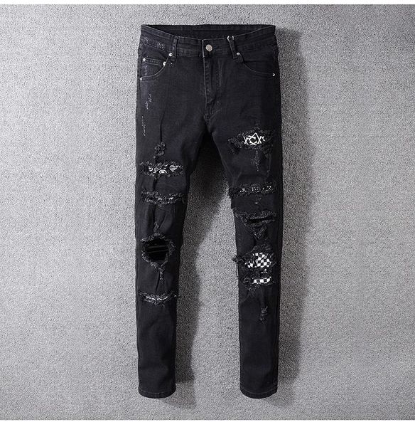 men's jeans black white patch holes ripped plus size slim fit skinny distressed stretch denim pants fashion male, Blue
men's jeans black white patch holes ripped plus size slim fit skinny distressed stretch denim pants fashion male, Blue