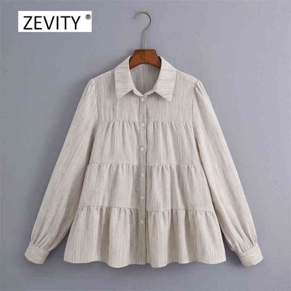 

women vintage turn down collar stripe pleats linen smock blouse office ladies long sleeve chic casual business shirt ls6934 210420, White